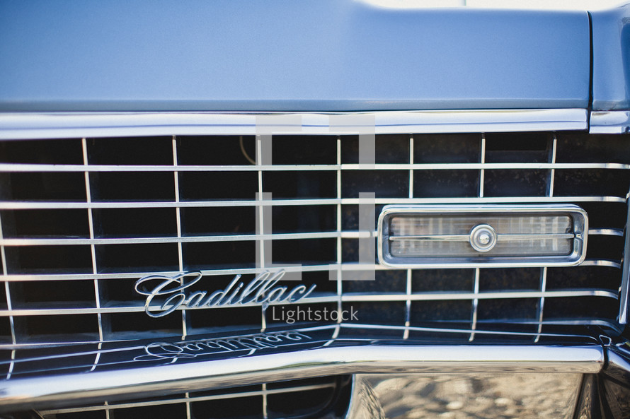 Grill of a Cadillac classic car