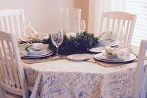 table set for Christmas dinner 