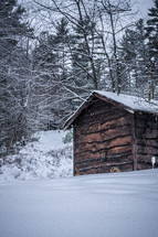 snow on a cabin 