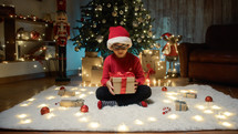Boy with Christmas gift under the tree