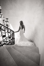 bride walking down a spiral staircase wedding love romance marriage 