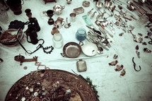 table over jewelry - trophies - trinklets, market place, treasures