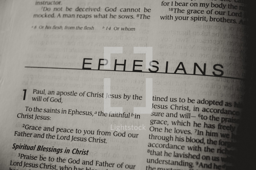 Open Bible in book of Ephesians