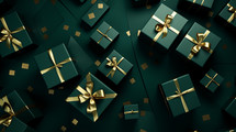 Green and gold gifts and packages. 