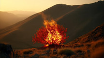 Burning bush on a mountain in the desert. 
