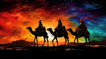 Three wisemen on their journey to Bethlehem.