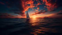 Sailboat in the water at sunset.