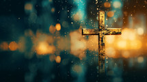 Cross with bokeh lights in the background. 