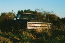 old abandoned truck in a field 