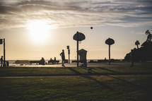 basketball courts on Newport beach at sunset 