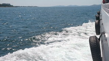 a water trail from a ferry boat 