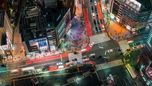 TOKYO - OCT 3rd, 2022: Aerial view Time-lapse of Shibuya, Tokyo, Japan at night