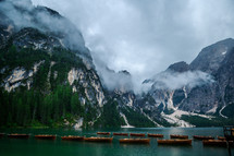 boats on a mountain lake 