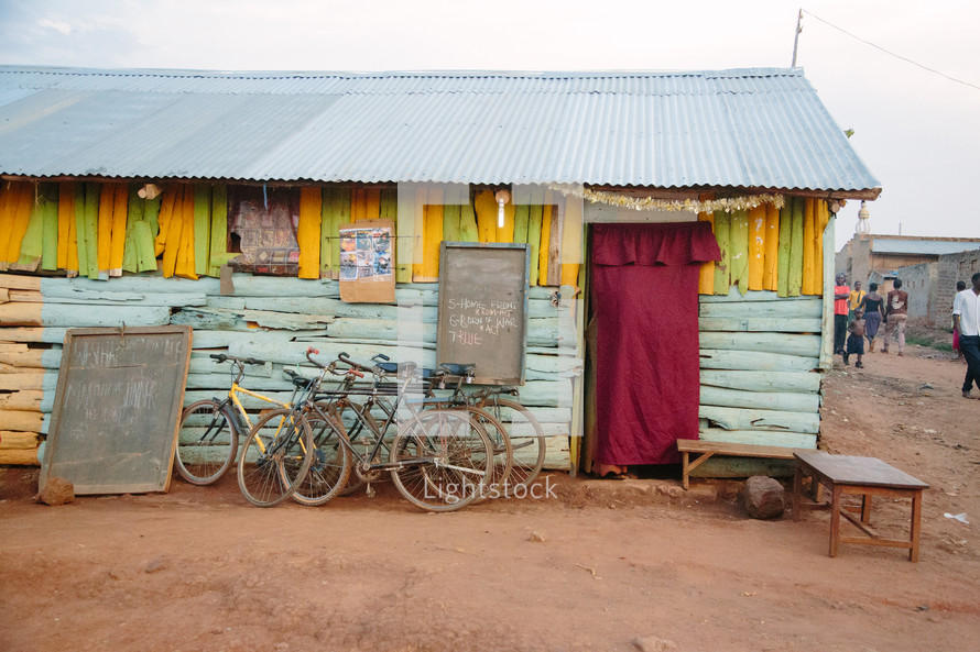 bikes parked in front of a house in Africa 