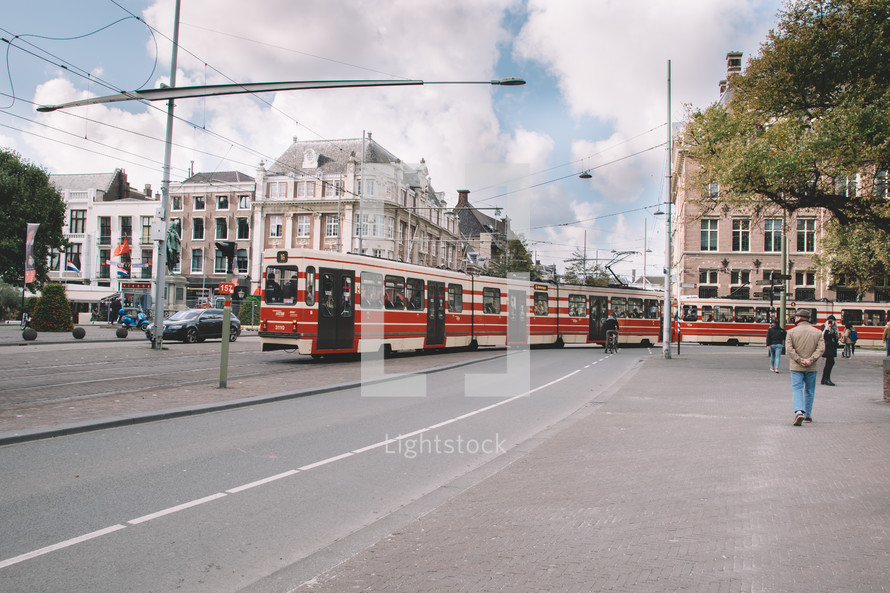 Tram in the city center of Amsterdam