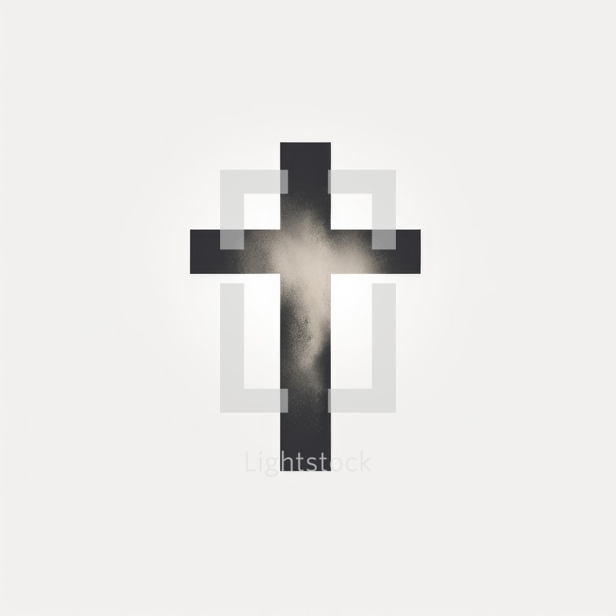 Black and white Christian cross with smoke isolated on a white background.