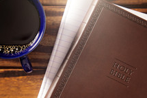 Personal BIble Study with a Cup of Hot Coffee with Copy Space