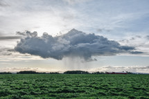 rain clouds over a green field 