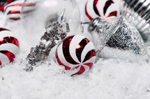 peppermint and silver ornaments 