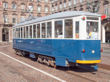 A vintage historical tramway in Turin Italy