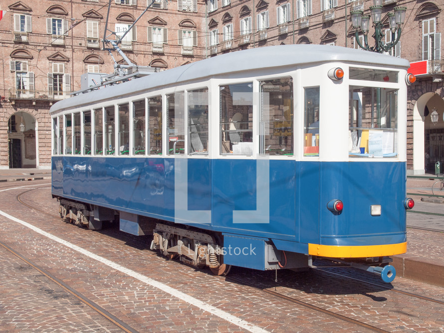 A vintage historical tramway in Turin Italy