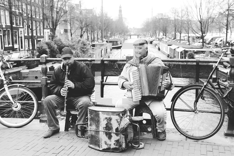 street musicians in a city 