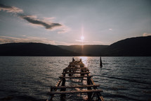 broken pier over a lake in Scotland 