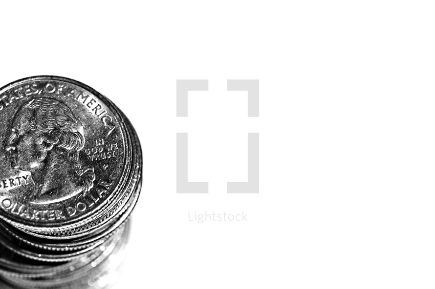 A stack of quarters isolated on white