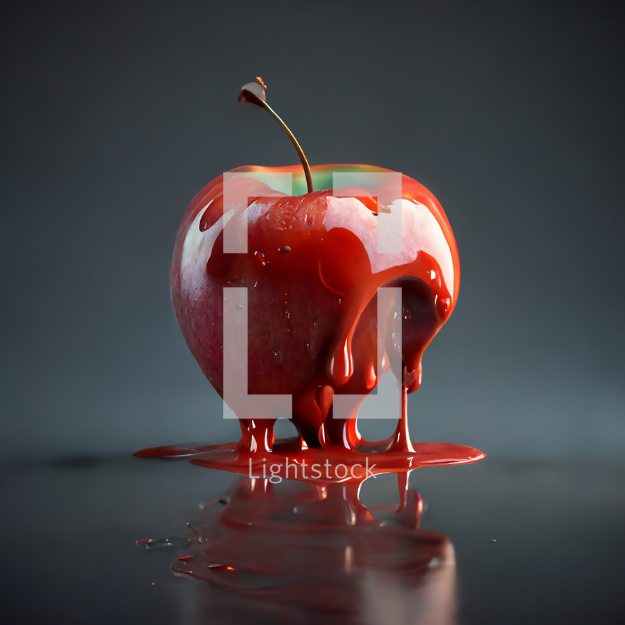 A symbolic, melting red apple