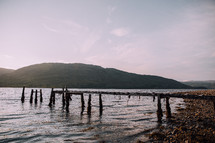 broken pier in a lake in Scotland 