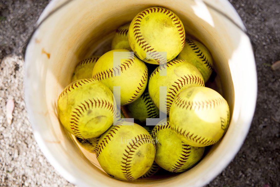 bucket of softballs 