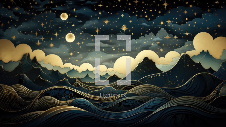 Modern nativity Christmas illustration background with a vast night sky.