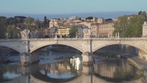 Rome, Italy - Ponte Vittorio Emanuele II Bridge Crossing Tiber River Beautiful Cityscape