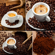 Coffee Collage with espresso and coffee beans