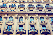 windows on a historic building in Barcelona 