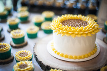 sunflower cake and cupcakes 