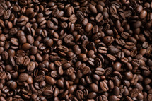 above view of a whole bunch of coffee beans