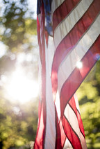sunlight on an American flag 