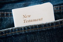 New Testament pocket Bible in a jeans pocket 