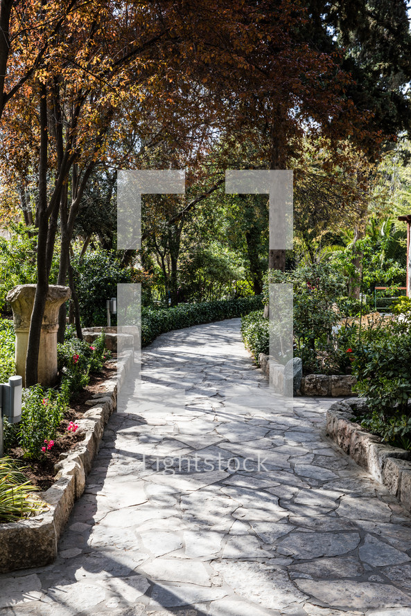 stone path in a garden in Jerusalem 
