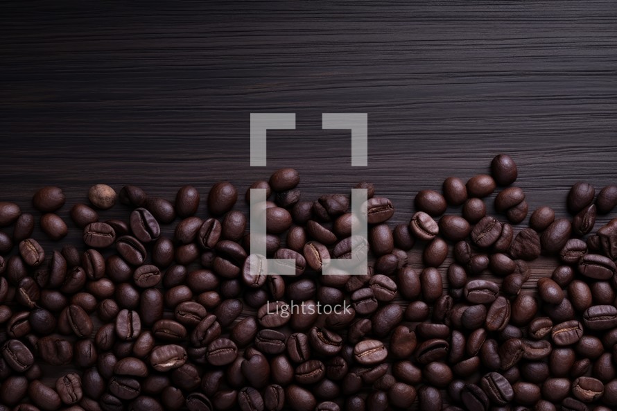 Coffee beans on a dark wooden background. Close up.