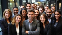 Portrait of a group of smiling business people standing in a row
