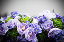 blue and purple roses and hydrangeas 