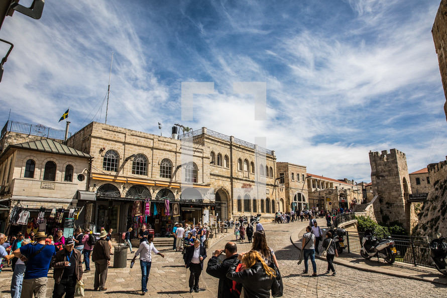 crowds at a street market in Jerusalem 