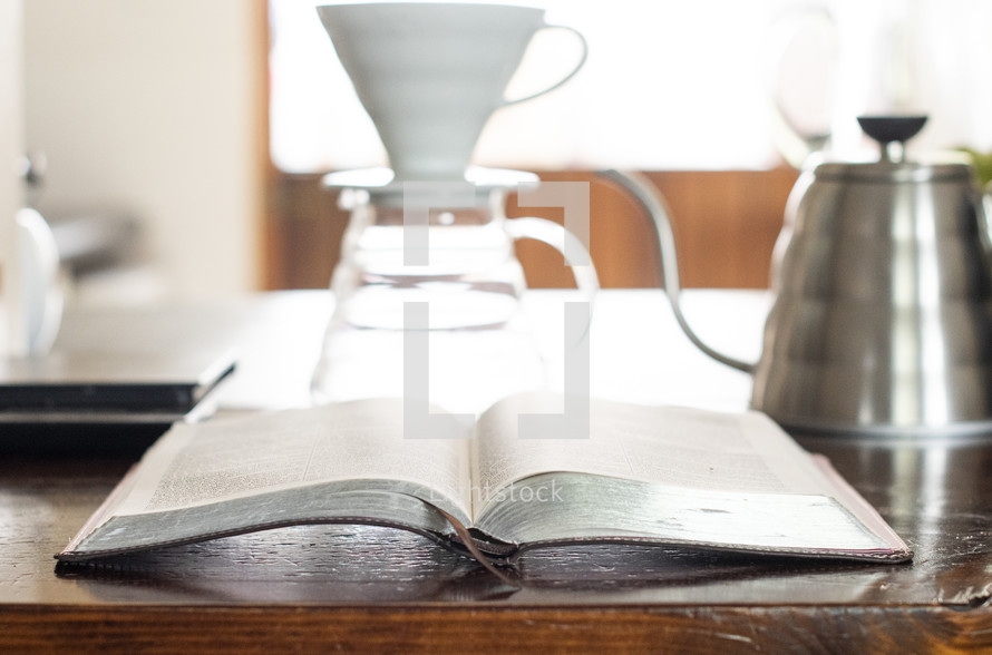Bible and pour over coffee 