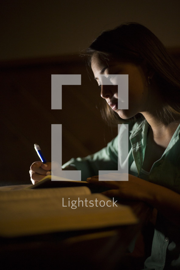 girl studying from an opened book