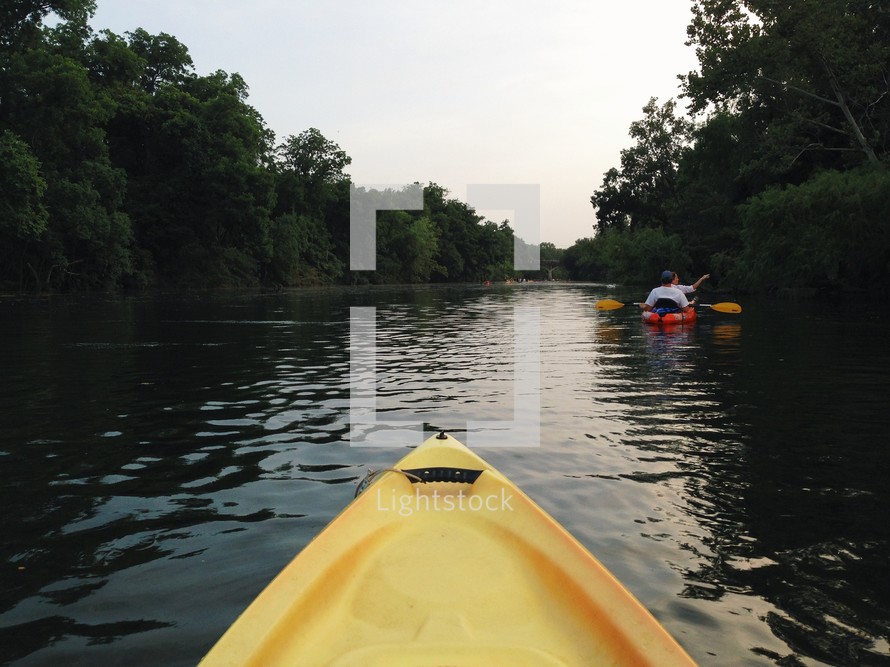 A kayak bow on the water. 