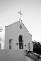 entrance to a rural white church 