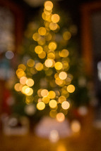 bokeh white lights from a Christmas tree 