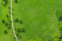 aerial view over green grass 